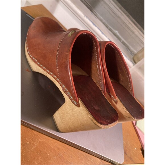 Classic Clogs Rust 3” Heel Wooden Swedish Hasbeens Sandals Womens US 8 EU 39 - Picture 13 of 14
